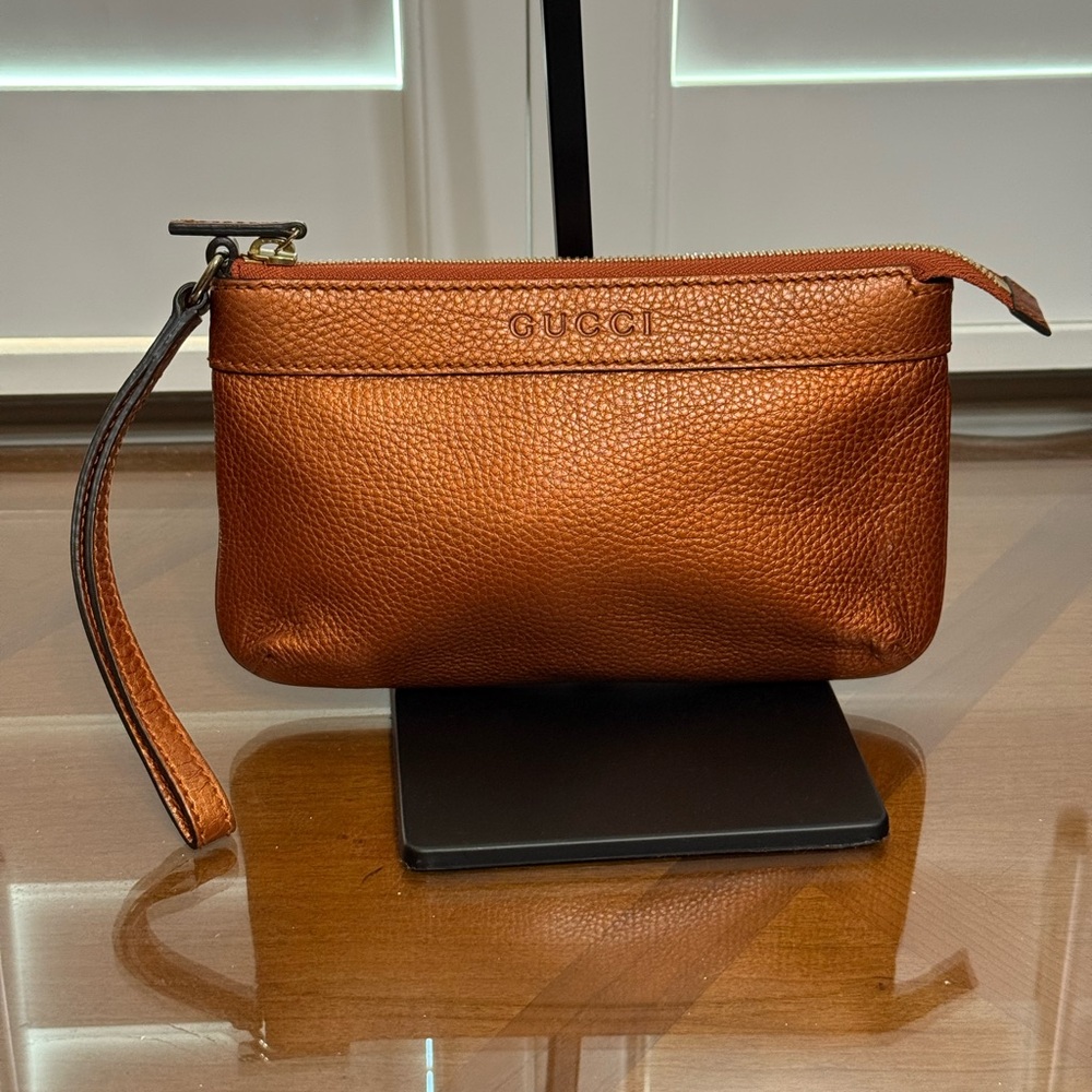 Gucci Brown Leather Wristlet Pouch
